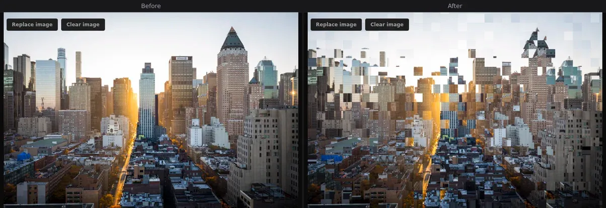 Data Glitch — before and after comparison