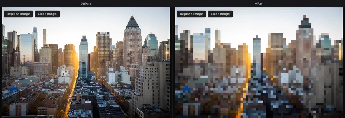 Pixelate — before and after comparison